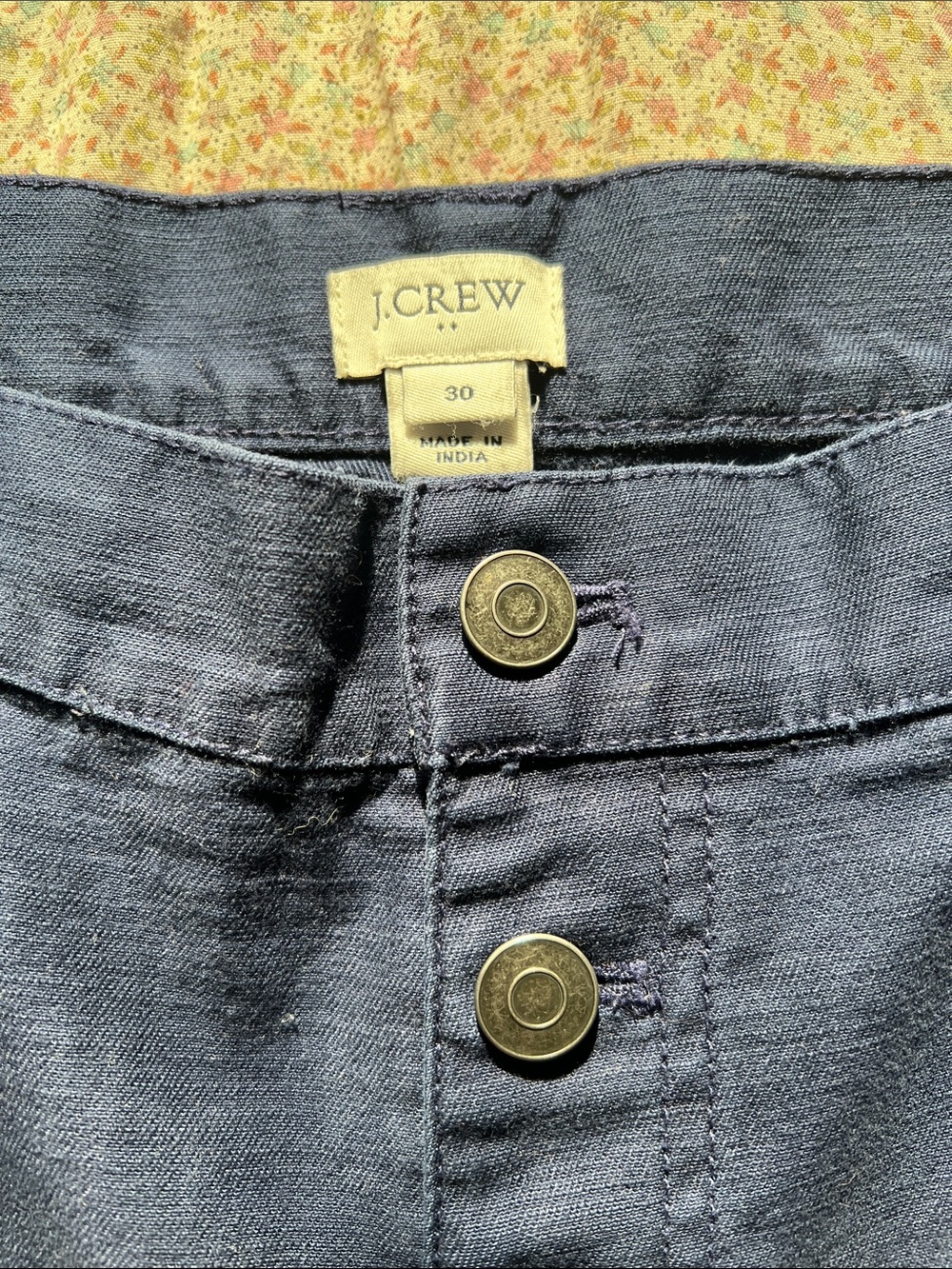 J. Crew Exposed Button-Fly Navy Blue Cotton Cropped Wide-Leg Trousers Size 30 - Picture 4 of 7